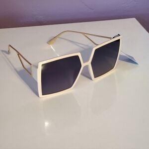 Chic Cream & Gold Square Sunglasses with Dark Tint - UV Protection